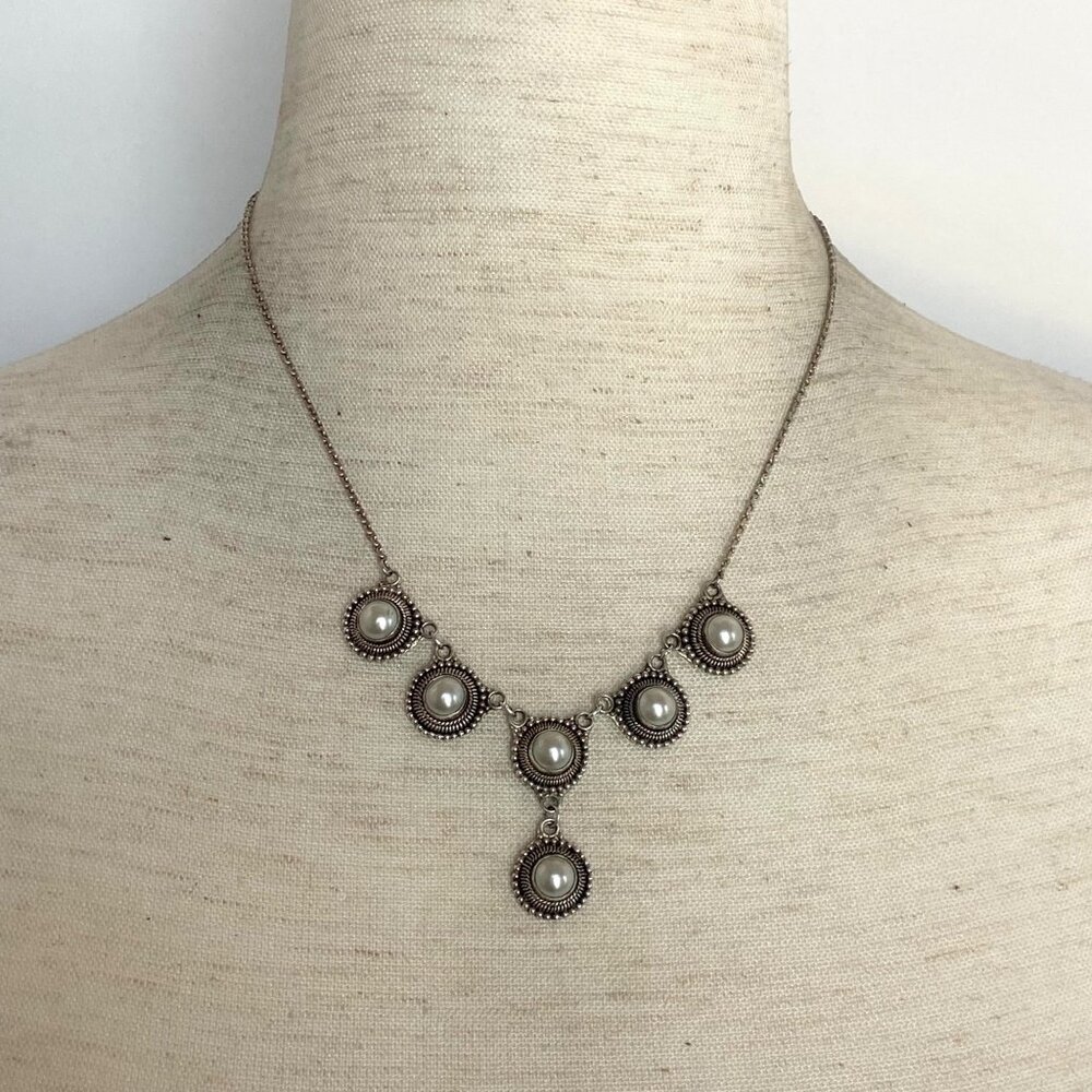 Sterling Silver 925 Round White Pearl Y Drop Necklace Pearl Jewelry 16.5"